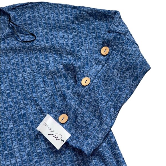 NY Collection Womens Ribbed Long Sleeve Blouse-Blue-Size L-NWT - Picture 2 of 6